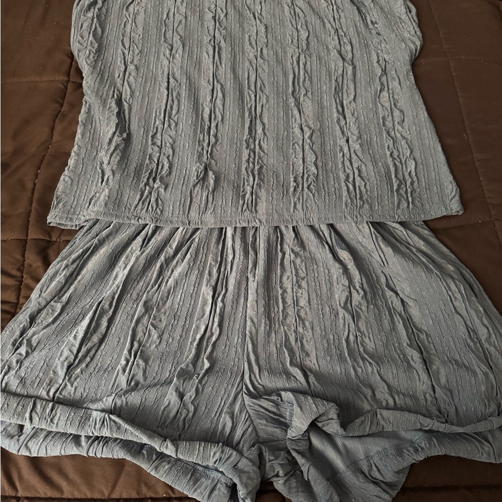 New SHEIN Bluish Green Crinkle Sleepwear Set
